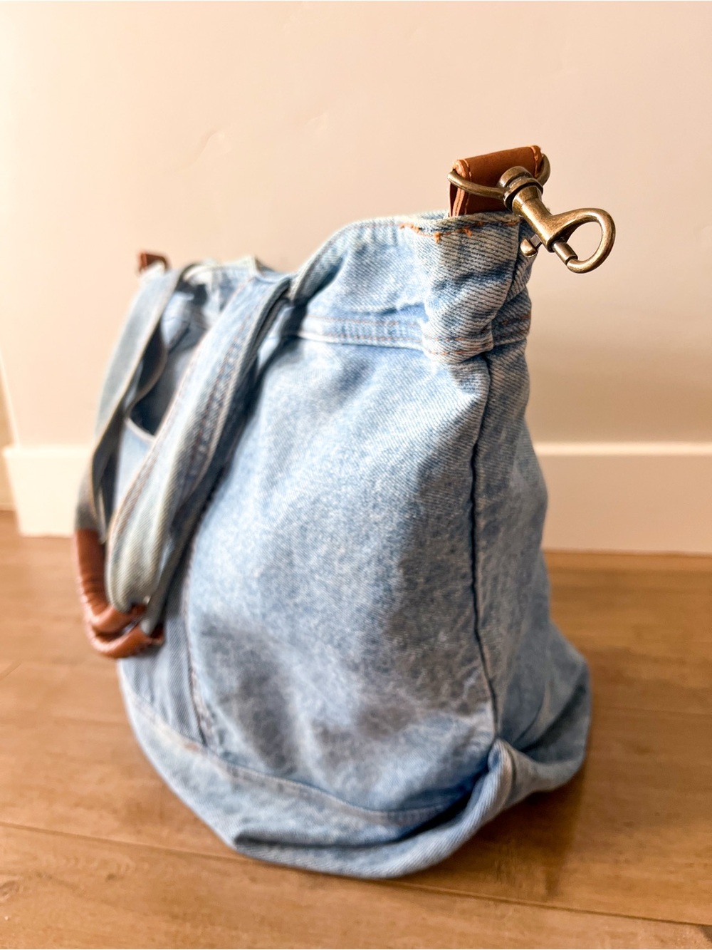 Vintage 80s Shane Light Wash Oversized Large Denim Tote Bag - Picture 5 of 14